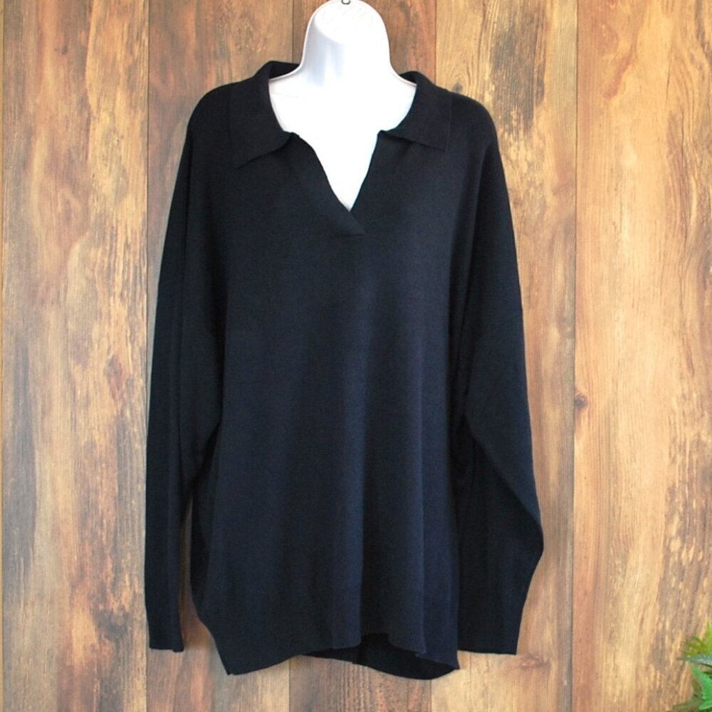 The Drop V Neck Navy Plus Size Women's Collar Sweater 2X